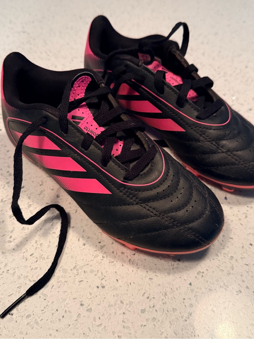 adidas Black Soccer Cleats with Pink Stripes